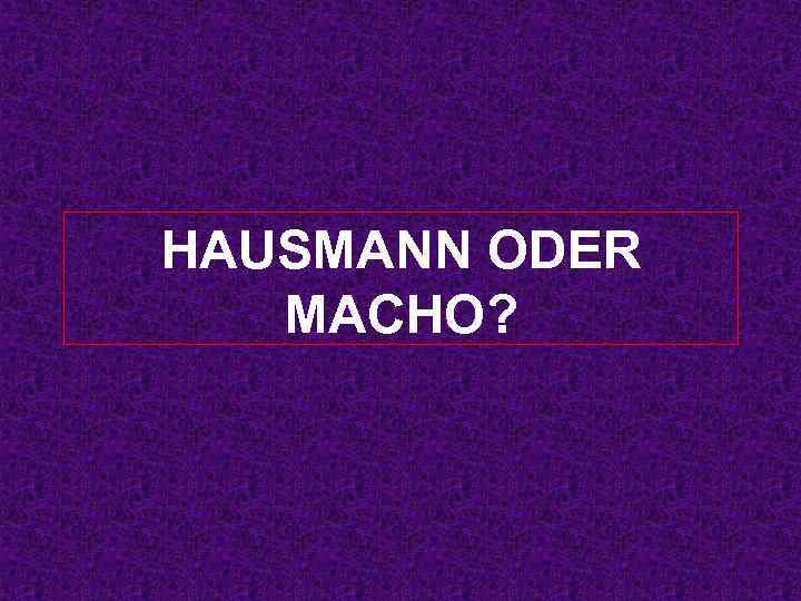HAUSMANN ODER MACHO? 
