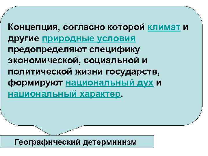Концепция, согласно которой климат и другие природные условия предопределяют специфику экономической, социальной и политической