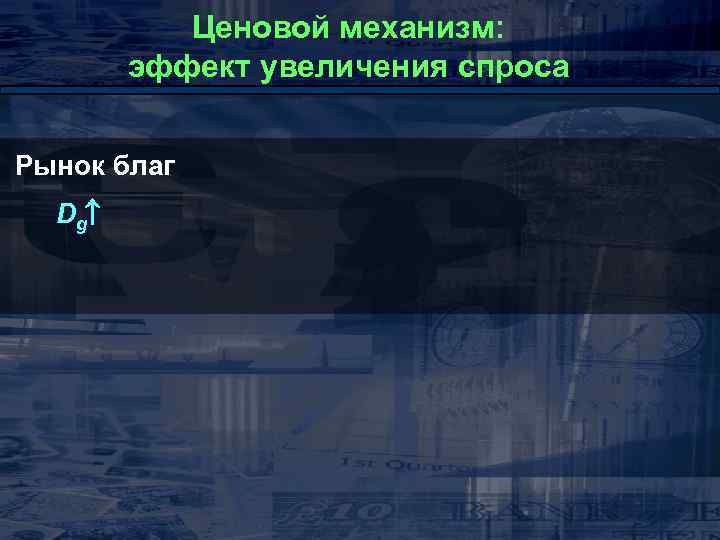 Ценовой механизм: эффект увеличения спроса Рынок благ Dg 