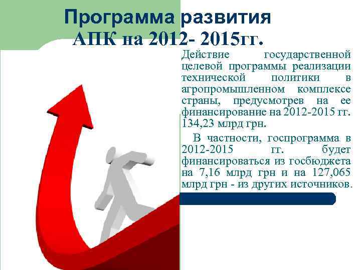 Программа развития АПК на 2012 - 2015 гг. Действие государственной целевой программы реализации технической