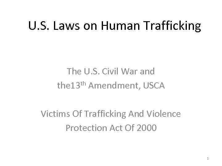 U. S. Laws on Human Trafficking The U. S. Civil War and the 13