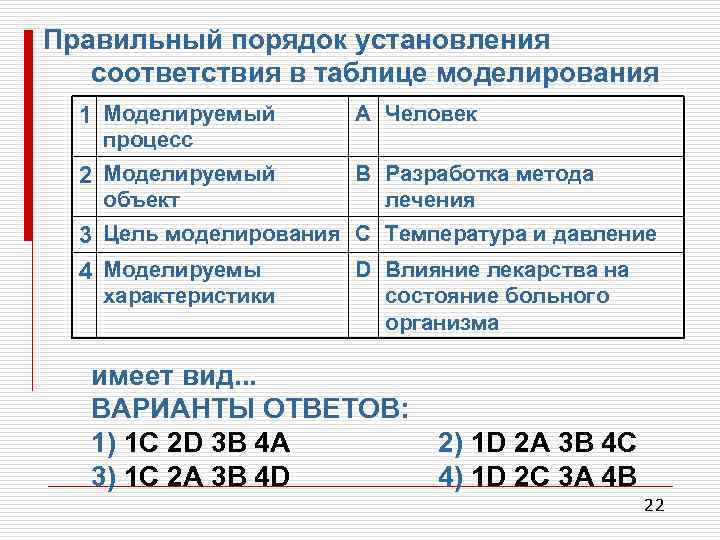 Установите правильное соответствие. Установите правильный порядок соответствий в таблице моделирования. Установите правильное соответствие в таблице моделирования. Установите соответствие в таблице моделирования. Порядок соответствия в таблице моделирования.