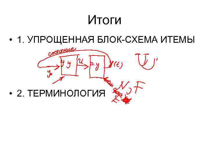 Итоги • 1. УПРОЩЕННАЯ БЛОК-СХЕМА ИТЕМЫ • 2. ТЕРМИНОЛОГИЯ 