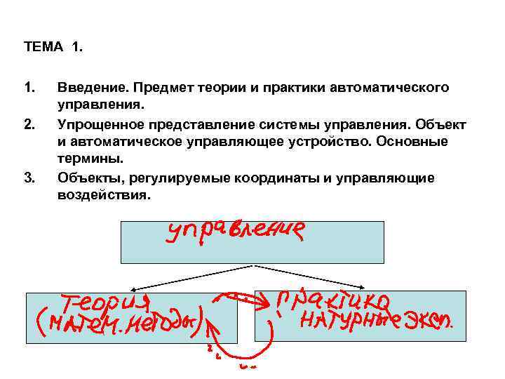 ТЕМА 1. 2. 3. Введение. Предмет теории и практики автоматического управления. Упрощенное представление системы