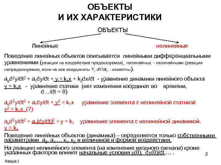 Линейные и нелинейные. Линейный и нелинейный объект. Характеристики линейного объекта. Характеристика объекта.