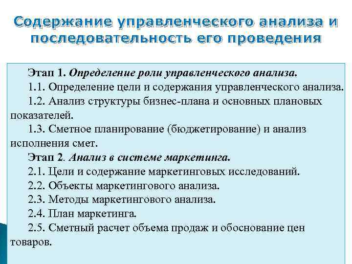 Управленческий анализ. Последовательность этапов управленческого анализа. Последовательность комплексного управленческого анализа. Этапы проведения комплексного управленческого анализа. Базовые этапы проведения управленческого анализа.