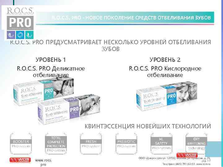 R. O. C. S. PRO - НОВОЕ ПОКОЛЕНИЕ СРЕДСТВ ОТБЕЛИВАНИЯ ЗУБОВ R. O. C.