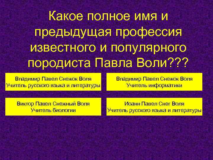 Какое полное имя и предыдущая профессия известного и популярного породиста Павла Воли? ? ?