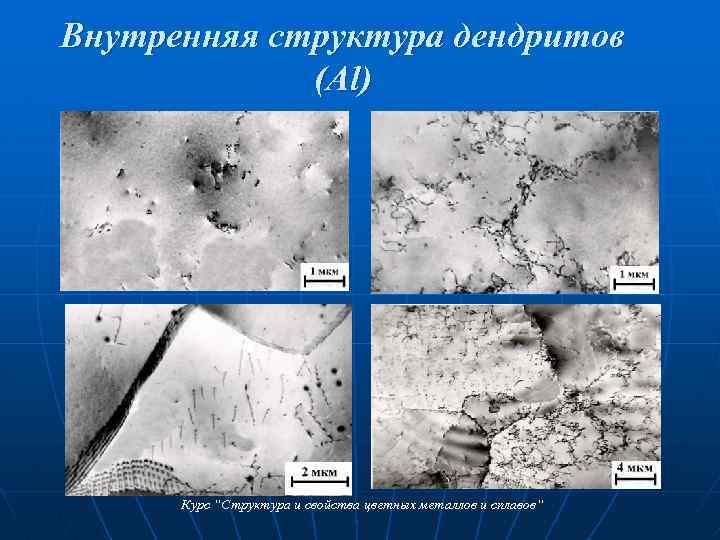 Внутренняя структура дендритов (Al) Курс “Структура и свойства цветных металлов и сплавов“ 