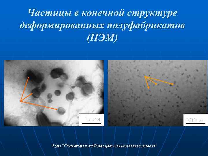 Частицы в конечной структуре деформированных полуфабрикатов (ПЭМ) 1 мкм 1 мкм Курс “Структура и