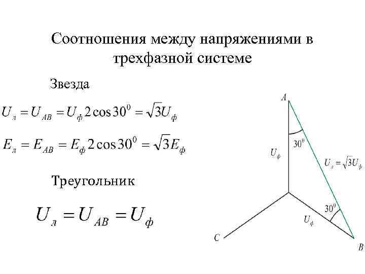 Соотношение между фазными и линейными напряжениями в данной схеме равно