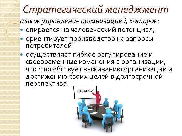 Стратегический менеджмент такое управление организацией, которое: опирается на человеческий потенциал, ориентирует производство на запросы