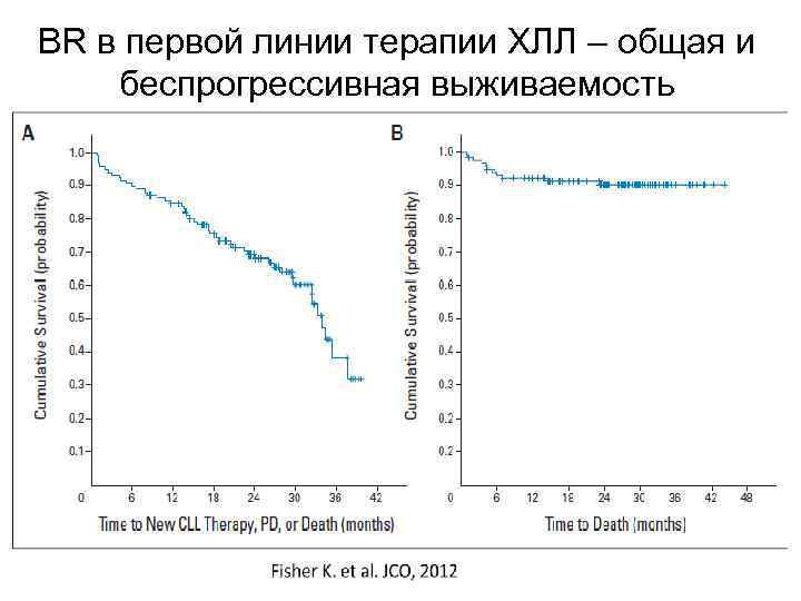 BR в первой линии терапии ХЛЛ – общая и беспрогрессивная выживаемость 