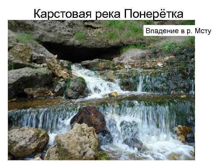 Карстовая река Понерётка Понор До ухода под землю Впадение в р. Мсту 