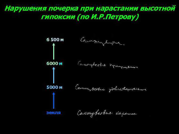 Нарушения почерка при нарастании высотной гипоксии (по И. Р. Петрову) 6 500 м 6000