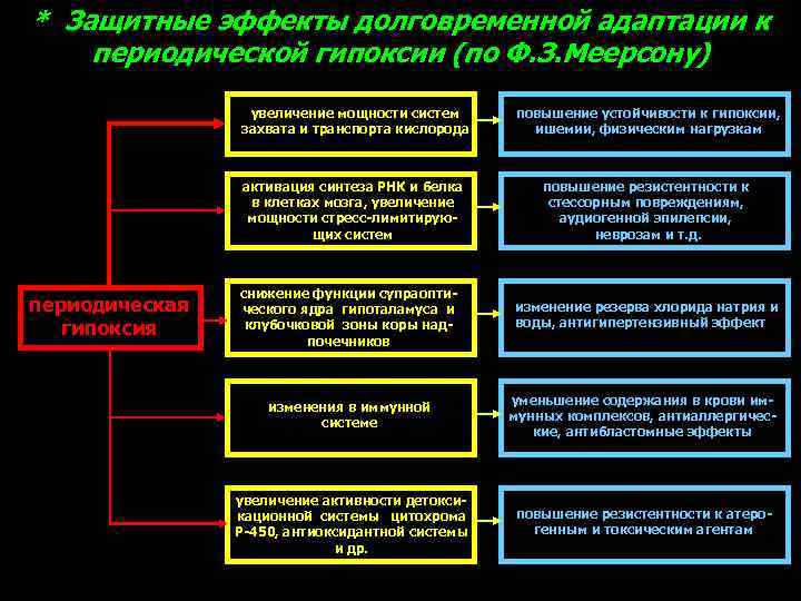 * Защитные эффекты долговременной адаптации к периодической гипоксии (по Ф. З. Меерсону) увеличение мощности