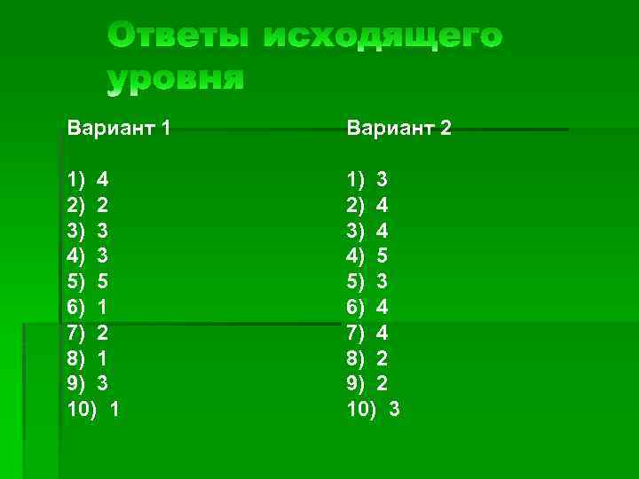 Вариант 1 Вариант 2 1) 4 2) 2 3) 3 4) 3 5) 5