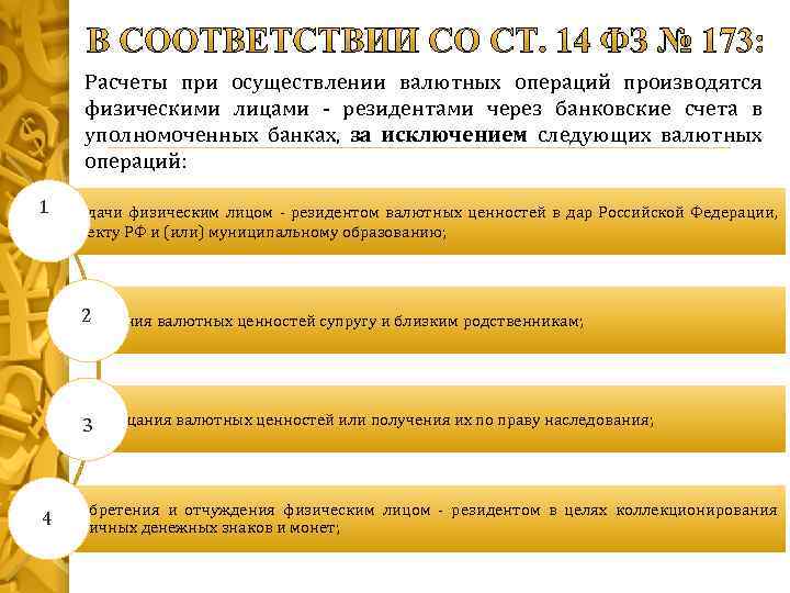 Расчеты при осуществлении валютных операций производятся физическими лицами - резидентами через банковские счета в