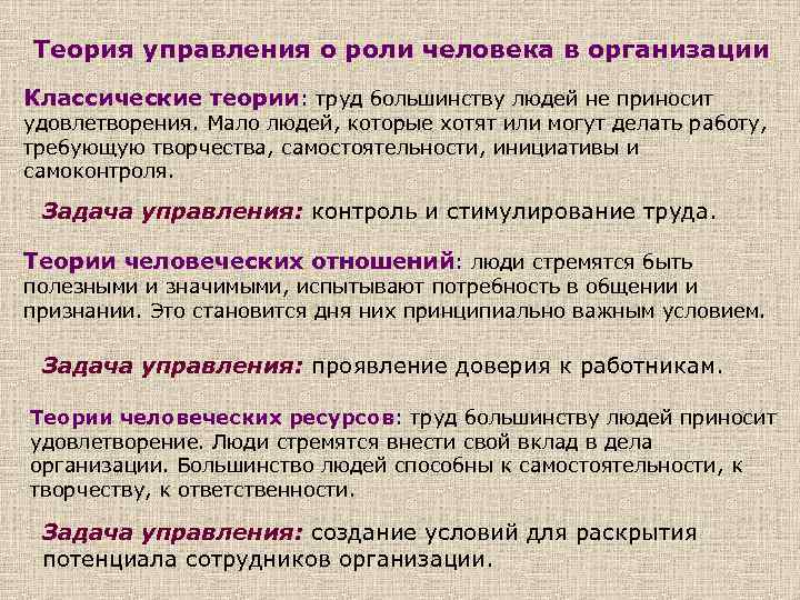 Теория конца. Теории управления о роли человека в организации. Теории управления персоналом.