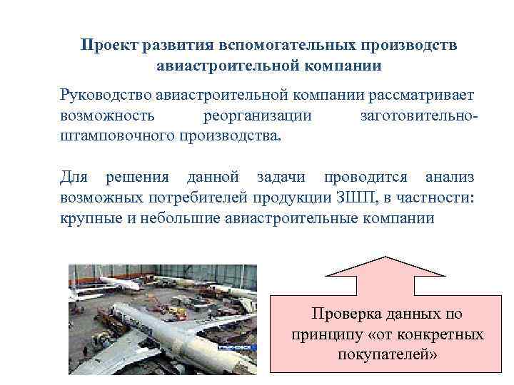 Проект развития вспомогательных производств авиастроительной компании Руководство авиастроительной компании рассматривает возможность реорганизации заготовительноштамповочного производства.