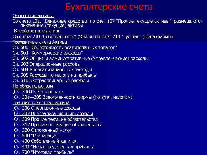 Бухгалтерские счета Оборотные активы. Со счета 101. 