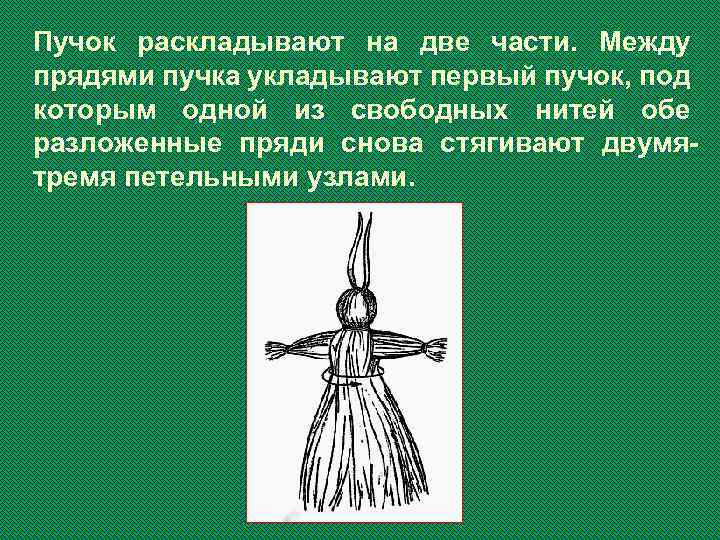 Пучок раскладывают на две части. Между прядями пучка укладывают первый пучок, под которым одной