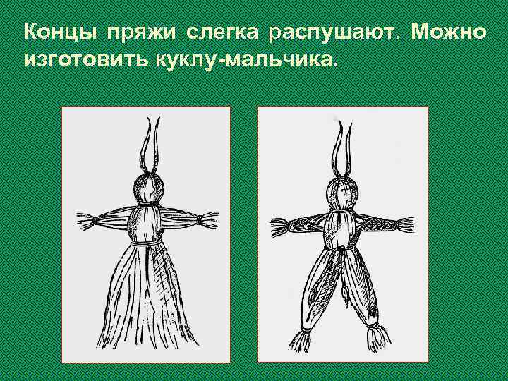 Концы пряжи слегка распушают. Можно изготовить куклу-мальчика. 