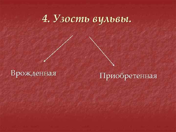 4. Узость вульвы. Врожденная Приобретенная 