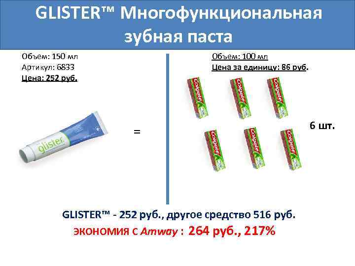 GLISTER™ Многофункциональная зубная паста Объем: 150 мл Артикул: 6833 Цена: 252 руб. Объем: 100