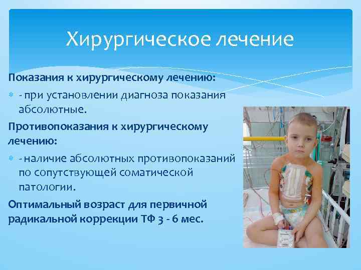 Хирургическое лечение Показания к хирургическому лечению: - при установлении диагноза показания абсолютные. Противопоказания к