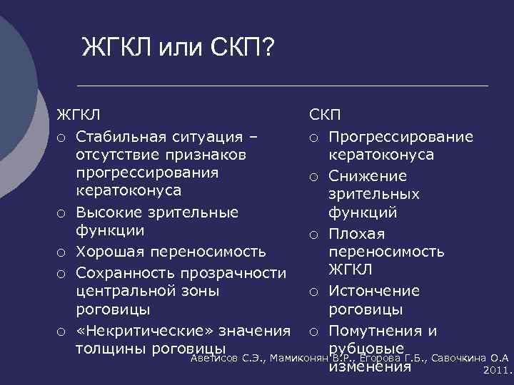 ЖГКЛ или СКП? ЖГКЛ СКП ¡ Стабильная ситуация – ¡ Прогрессирование отсутствие признаков кератоконуса