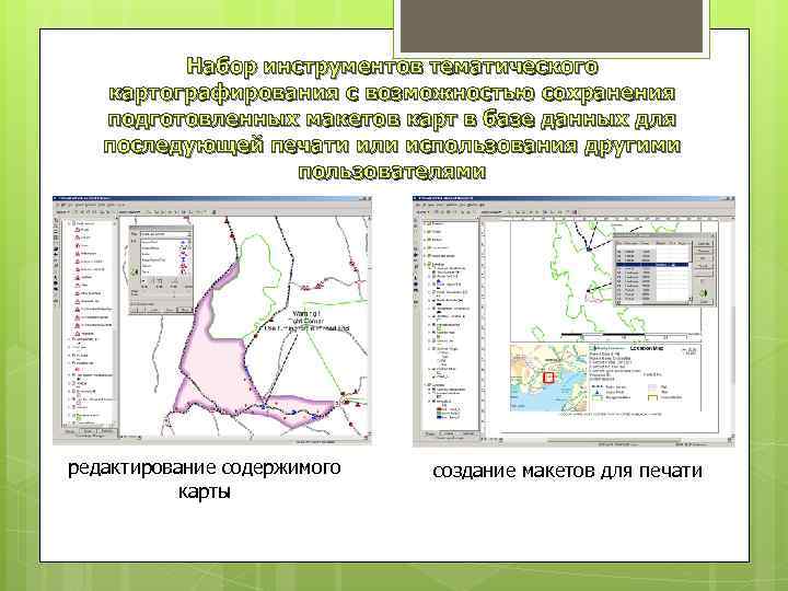 Набор инструментов тематического картографирования с возможностью сохранения подготовленных макетов карт в базе данных для
