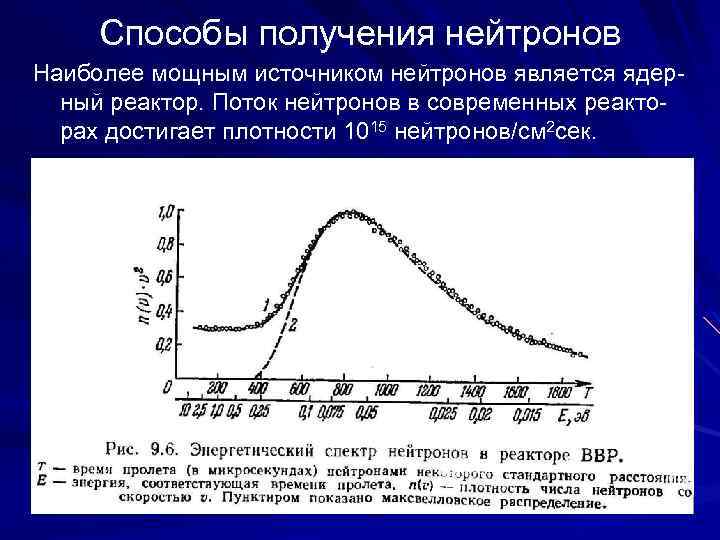 Способы получения нейтронов Наиболее мощным источником нейтронов является ядерный реактор. Поток нейтронов в современных