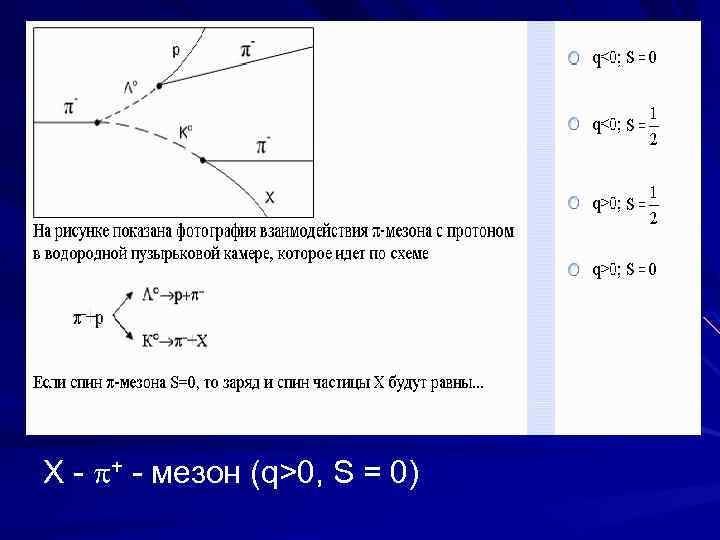 X - + - мезон (q>0, S = 0) 