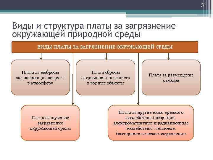 31 Виды и структура платы за загрязнение окружающей природной среды ВИДЫ ПЛАТЫ ЗА ЗАГРЯЗНЕНИЕ