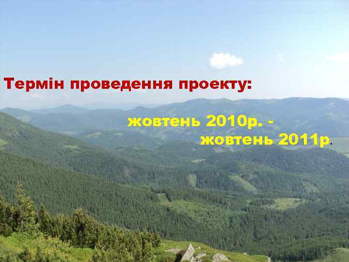 Термін проведення проекту: жовтень 2010 р. жовтень 2011 р. 