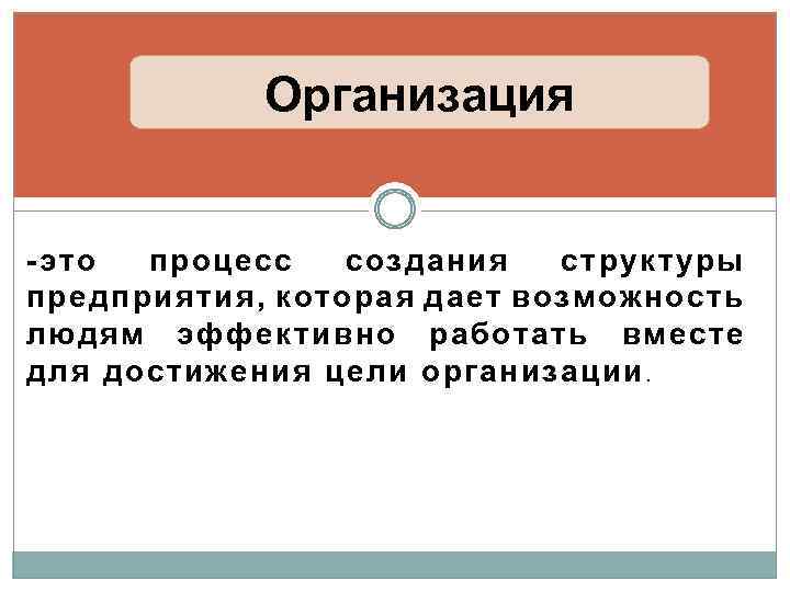 Организация -это процесс создания структуры предприятия, которая дает возможность людям эффективно работать вместе для