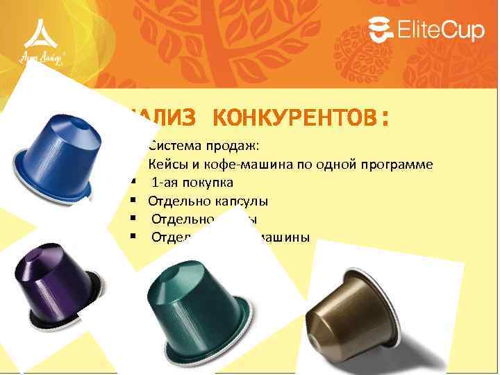 АНАЛИЗ КОНКУРЕНТОВ: • § § § Система продаж: Кейсы и кофе-машина по одной программе