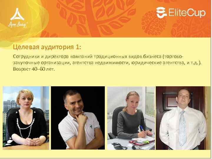 Целевая аудитория 1: Сотрудники и директора компаний традиционных видов бизнеса (торговозакупочные организации, агентства недвижимости,