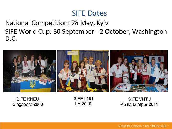 SIFE Dates National Competition: 28 May, Kyiv SIFE World Cup: 30 September - 2