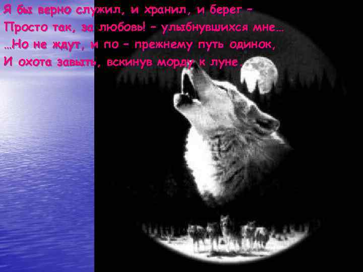 Я бы верно служил, и хранил, и берег – Просто так, за любовь! –