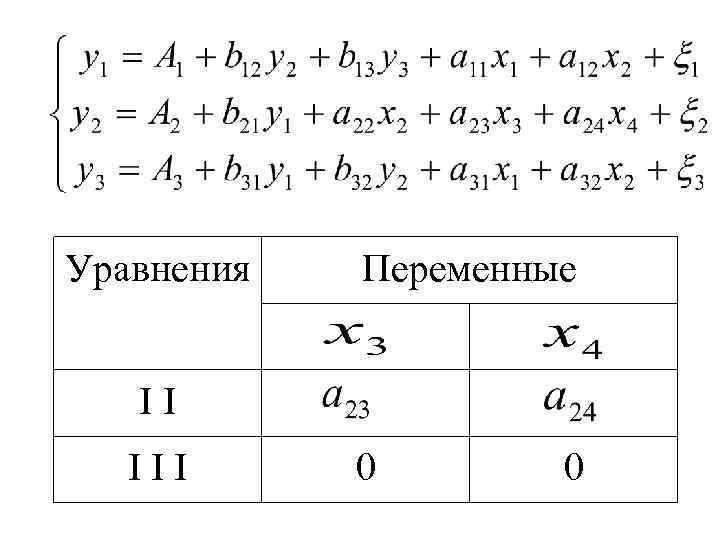 Уравнения Переменные II III 0 0 