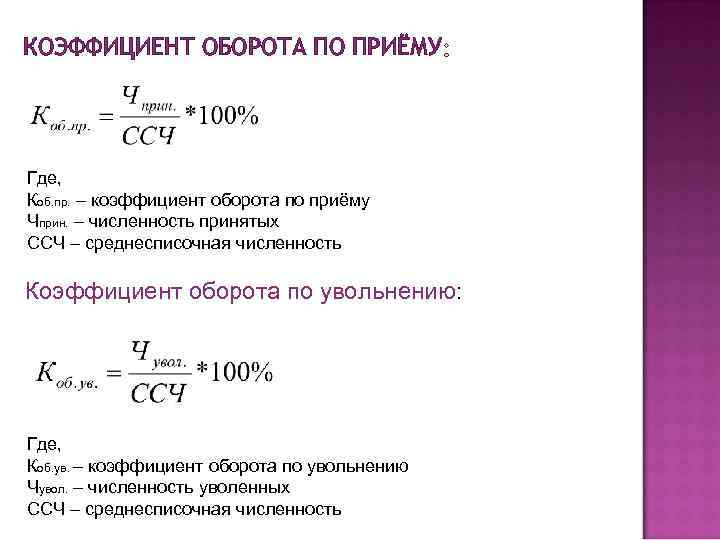 КОЭФФИЦИЕНТ ОБОРОТА ПО ПРИЁМУ Где, Коб. пр. – коэффициент оборота по приёму Чприн. –