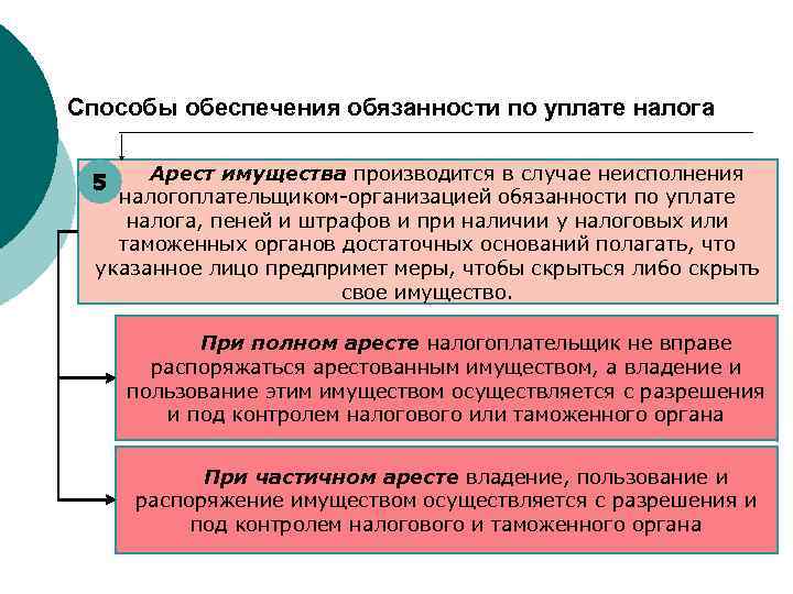 Способы обеспечения обязанности по уплате налога Арест имущества производится в случае неисполнения налогоплательщиком-организацией обязанности