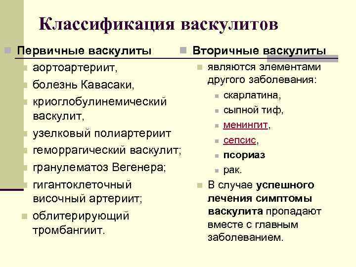 Классификация васкулитов n Первичные васкулиты n n n n n Вторичные васкулиты n являются