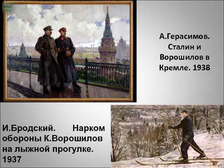 А. Герасимов. Сталин и Ворошилов в Кремле. 1938 И. Бродский. Нарком обороны К. Ворошилов