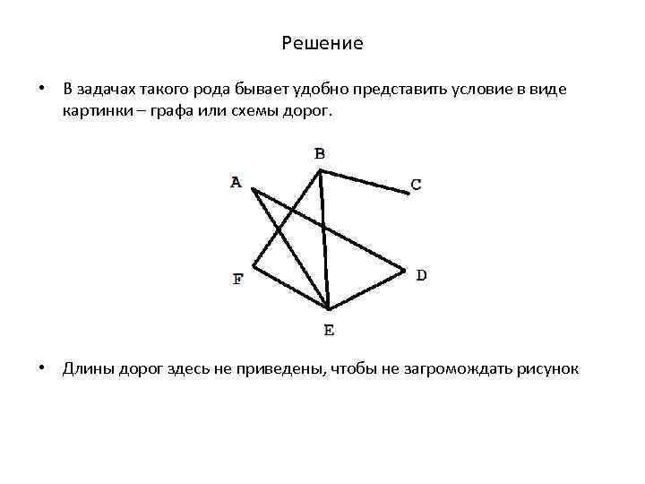 Решение • В задачах такого рода бывает удобно представить условие в виде картинки –
