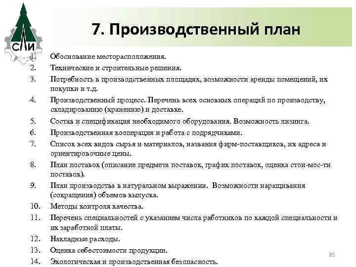 7. Производственный план 1. 2. 3. 4. 5. 6. 7. 8. 9. 10. 11.