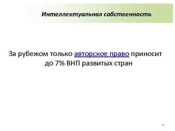 Интеллектуальная собственность За рубежом только авторское право приносит до 7% ВНП развитых стран 11