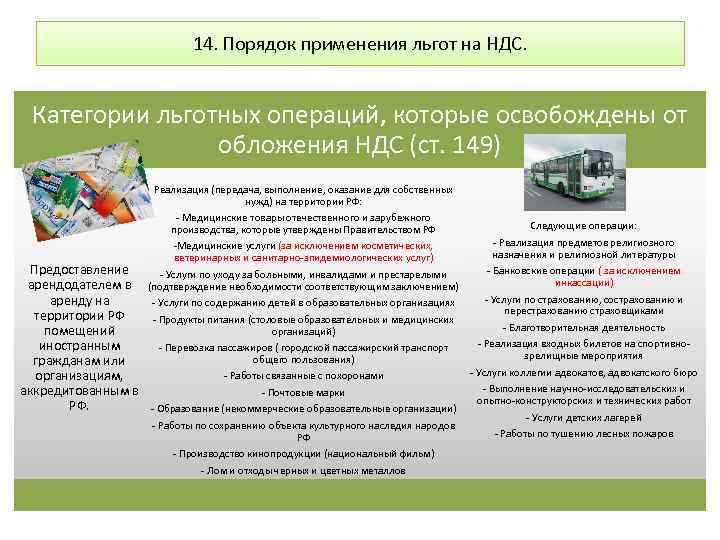14. Порядок применения льгот на НДС. Категории льготных операций, которые освобождены от обложения НДС